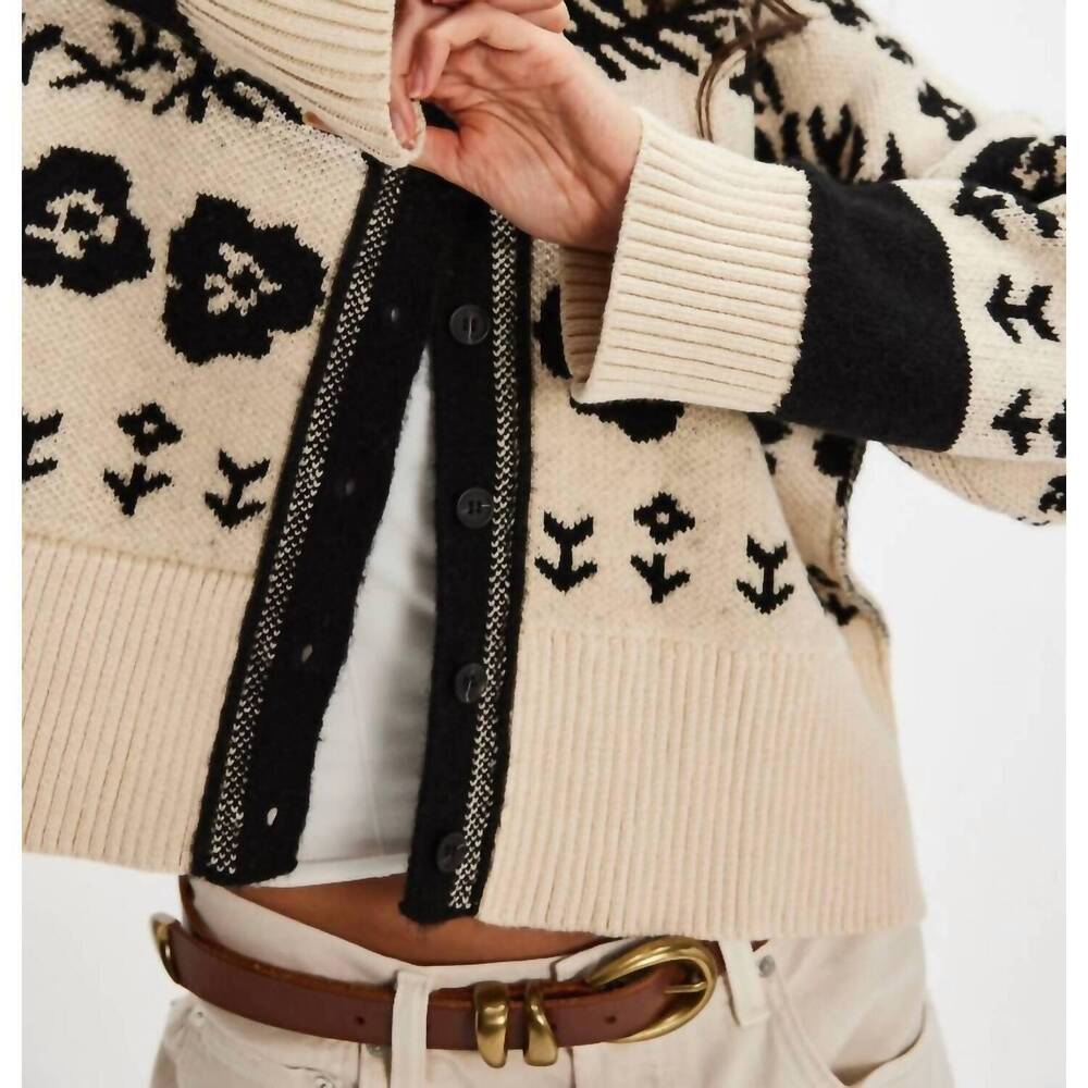 NEW FREE PEOPLE shelby long sleeve cardigan in neutral combo - Picture 3 of 5